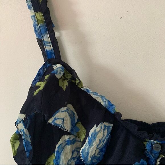 Abercrombie & Fitch Blue Floral Ruffle Spagetti Strap Mini‎ Dress - Picture 9 of 11
